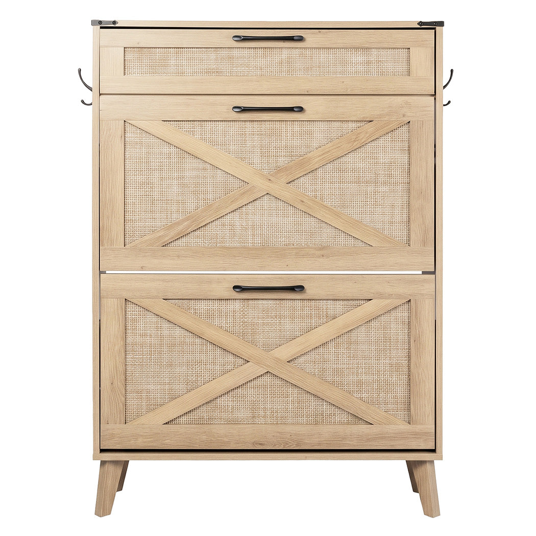 Levede Shoe Cabinet Shoe Storage Slim with 2 Flip Drawers Entryway Light Brown