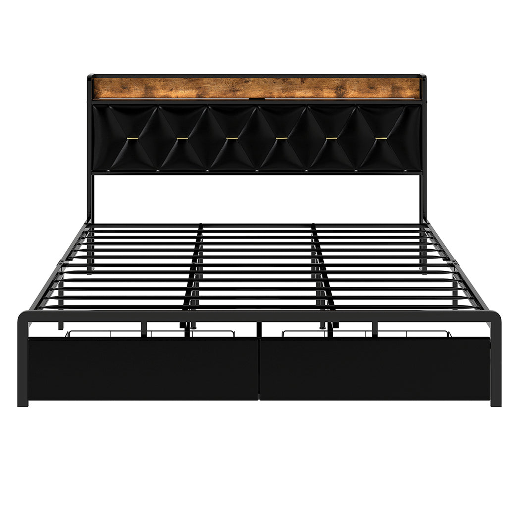 Levede King Bed Frame Leather Headboard RGB 2 Drawers