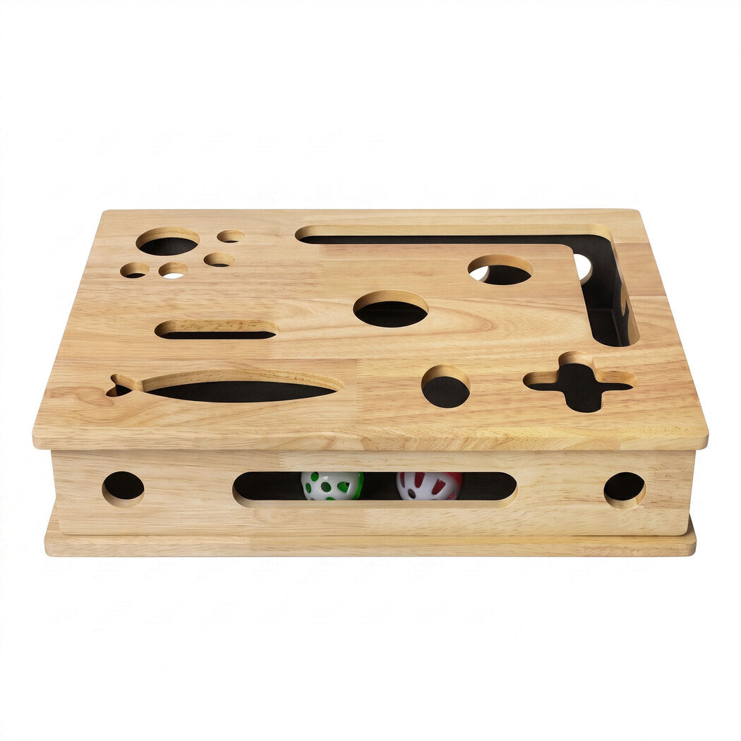 Pawz Cat Nail File Scratcher Large Solid Wood with Toy Balls for Indoor Cats
