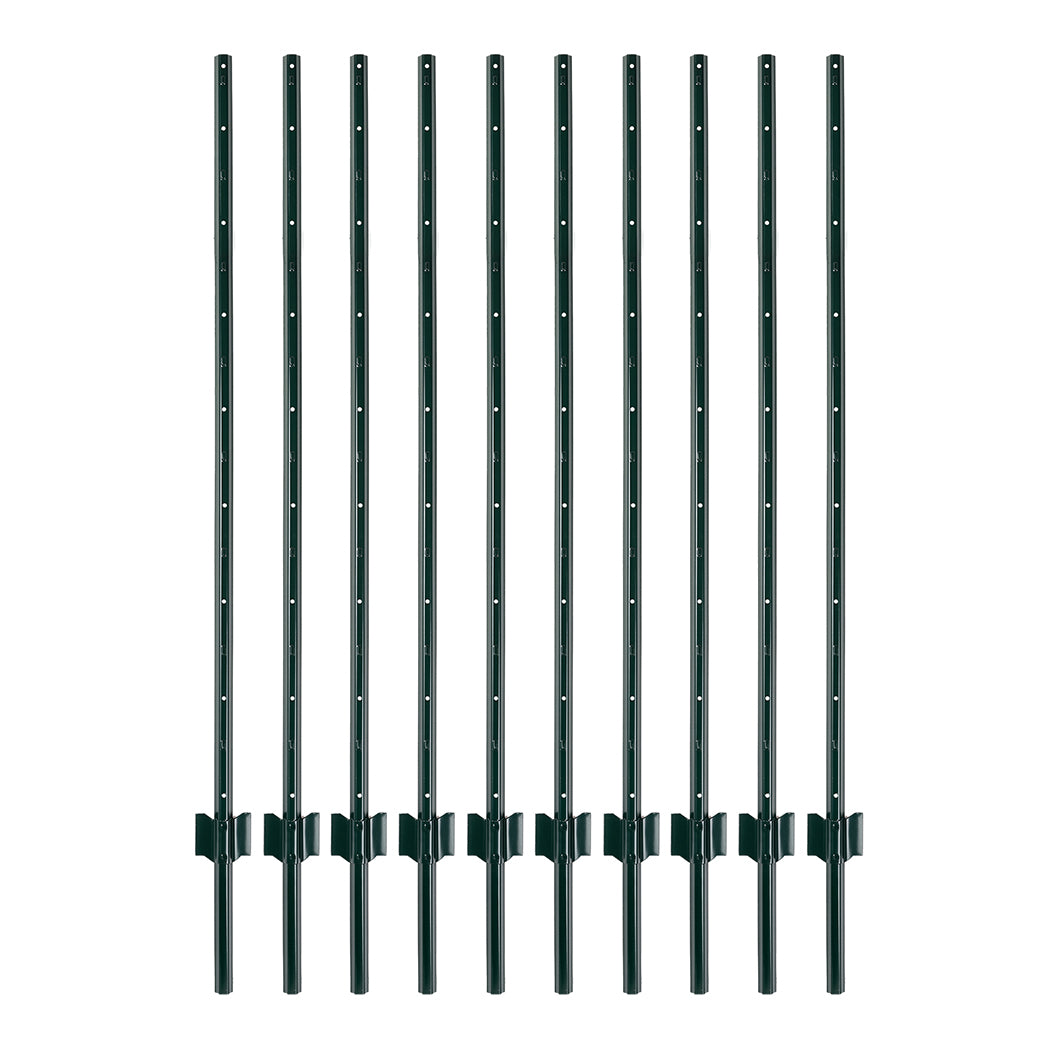 Metal Fence Posts 5Ft 10Pc Set U Shape Powder Coated for Garden Boundary Green