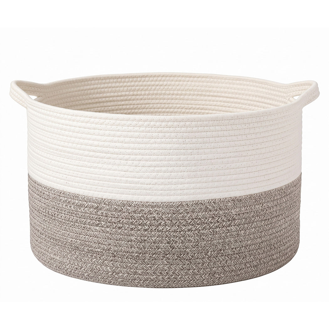 Levede Blanket Basket Cotton Rope Foldable Large with Handles Bedroom Brown