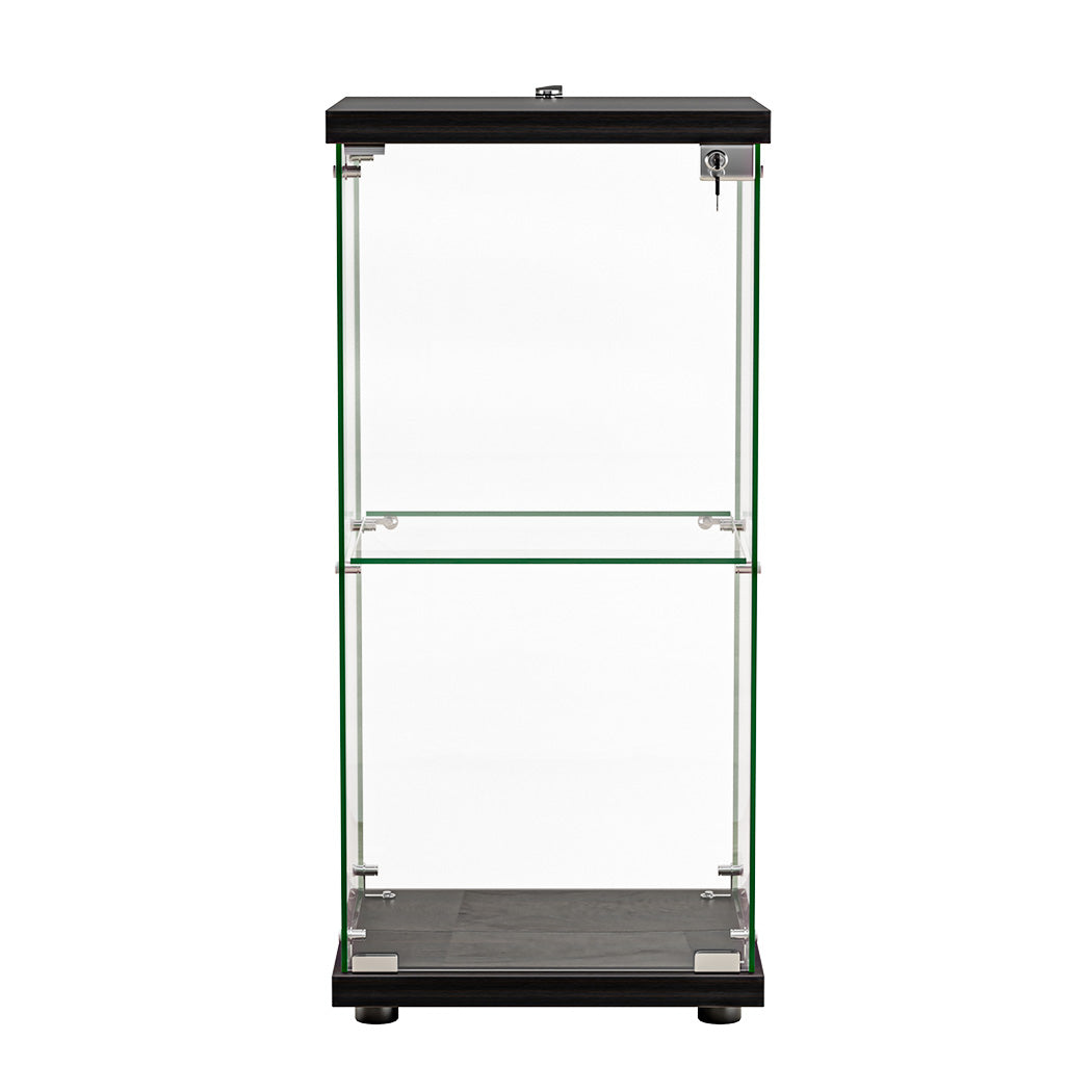 Stacked Display Cabinet Collection Storage Tempered Glass 2 Tier With Lock Black