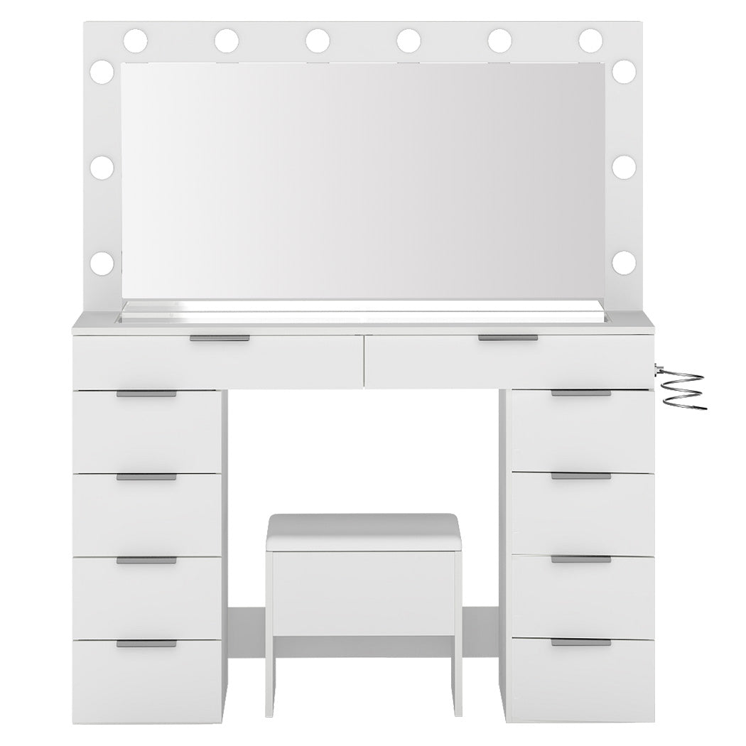 Levede Dressing Table LED Makeup Mirror Stool Set Vanity Desk Cabinet 10 Drawers