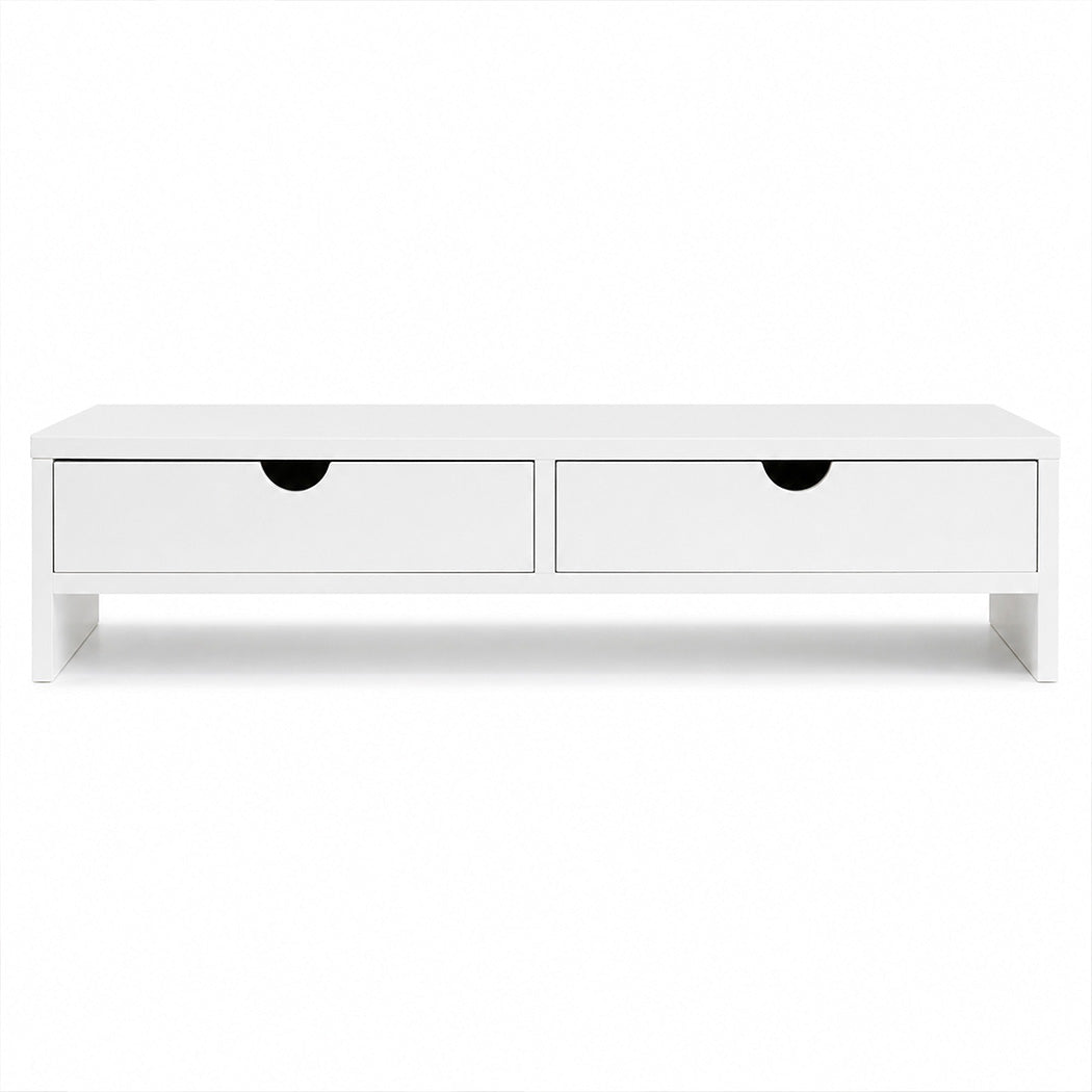 Levede Monitor Stand Riser with Dual Drawers 11cm Desk Shelf For Office White