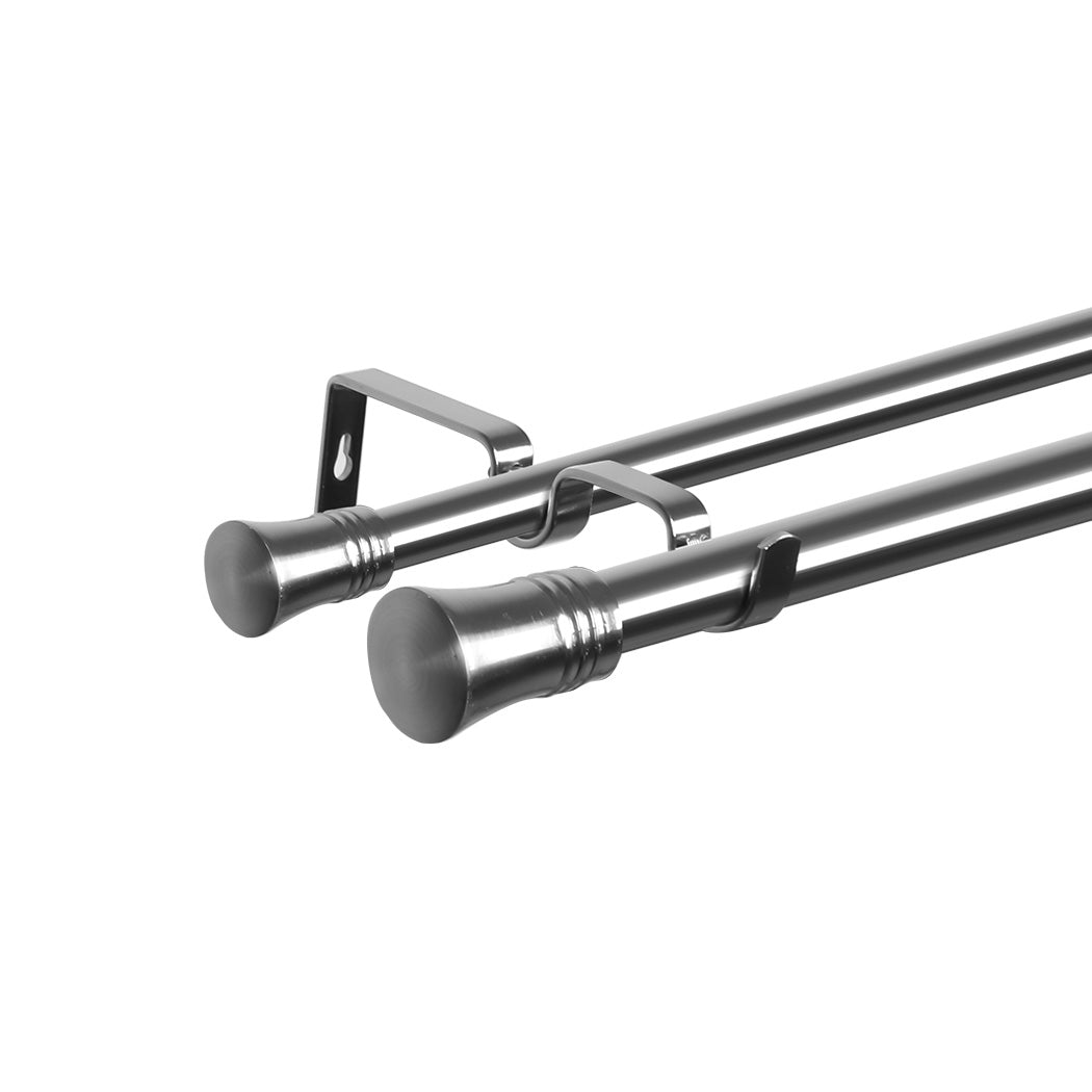 Marlow Silver Double Curtain Rod Steel Pole Pommel Set Extendable Adjustable