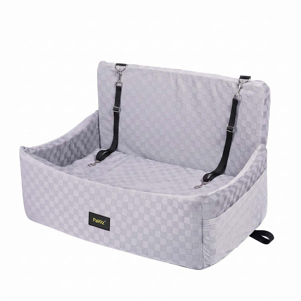 Pawz Large Dog Car Seat Booster Plush Dual-Side Portable Travel Bed Grey