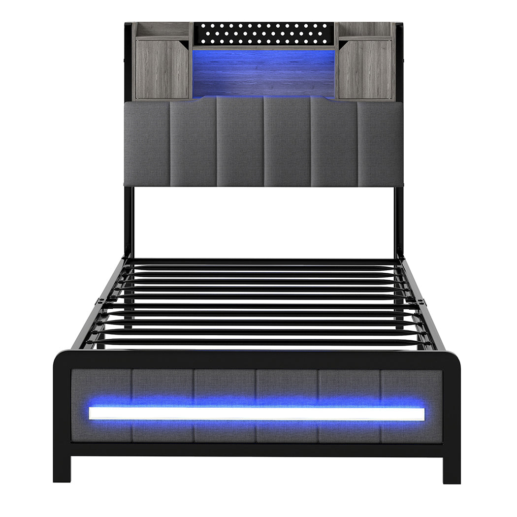 Levede Single Bed Frame with Storage Headboard RGB LED