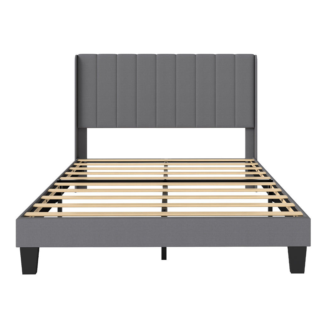 Levede Metal Wooden Bed Frame Queen Panel Plush Upholstered Soft Headboard Grey