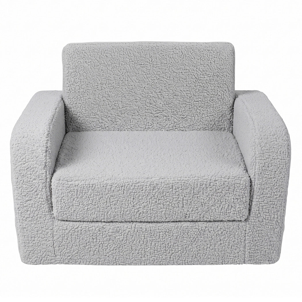 BoPeep Kids Sofa 3-In-1 Fold Out Toddler Chair Teddy Plush for Napping Gray