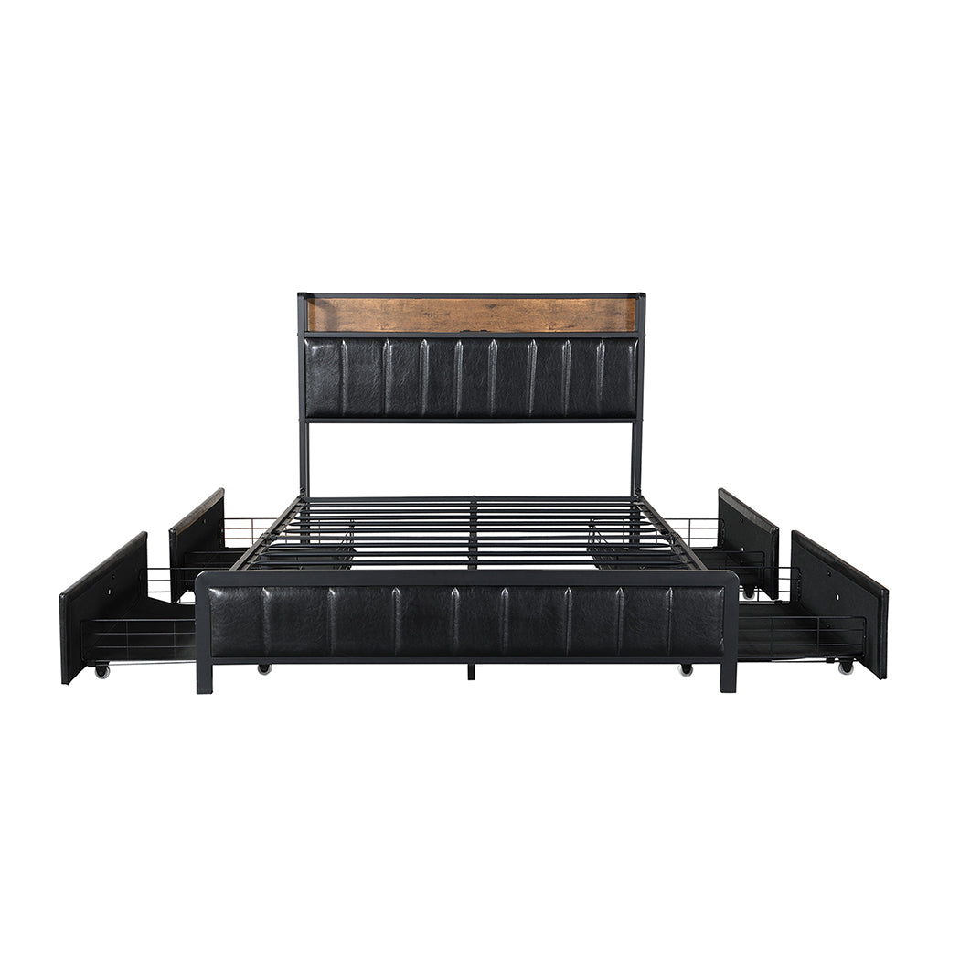 Levede Double Bed Frame PU Mattress Base Storage Drawer Headboard USB Charge