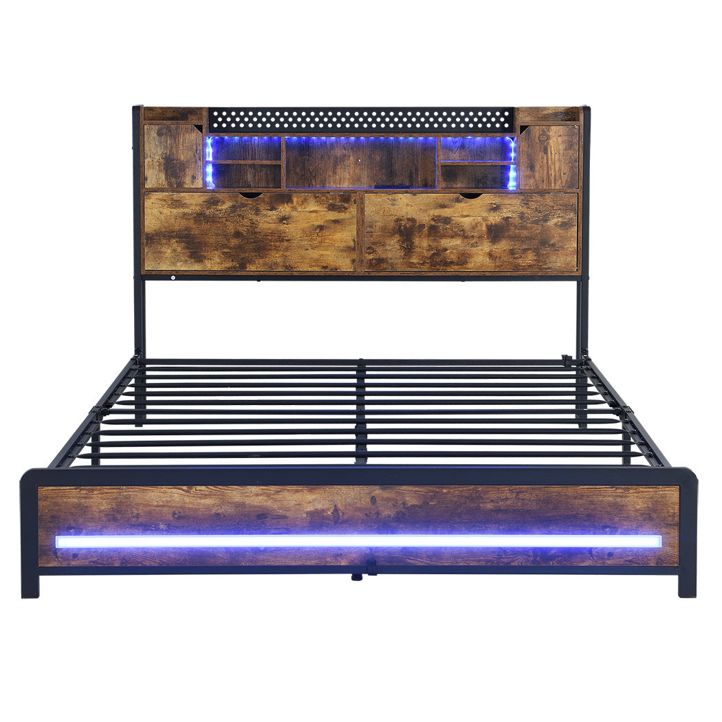 Levede Double Bed Frame Storage Headboard Industrial