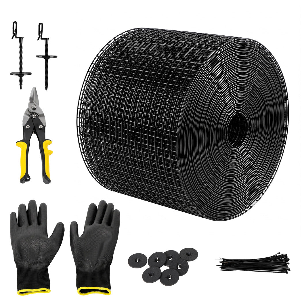 Mountview Bird Proofing Mesh Set PVC 60 Fixing Clips 30m for Solar Panel Black