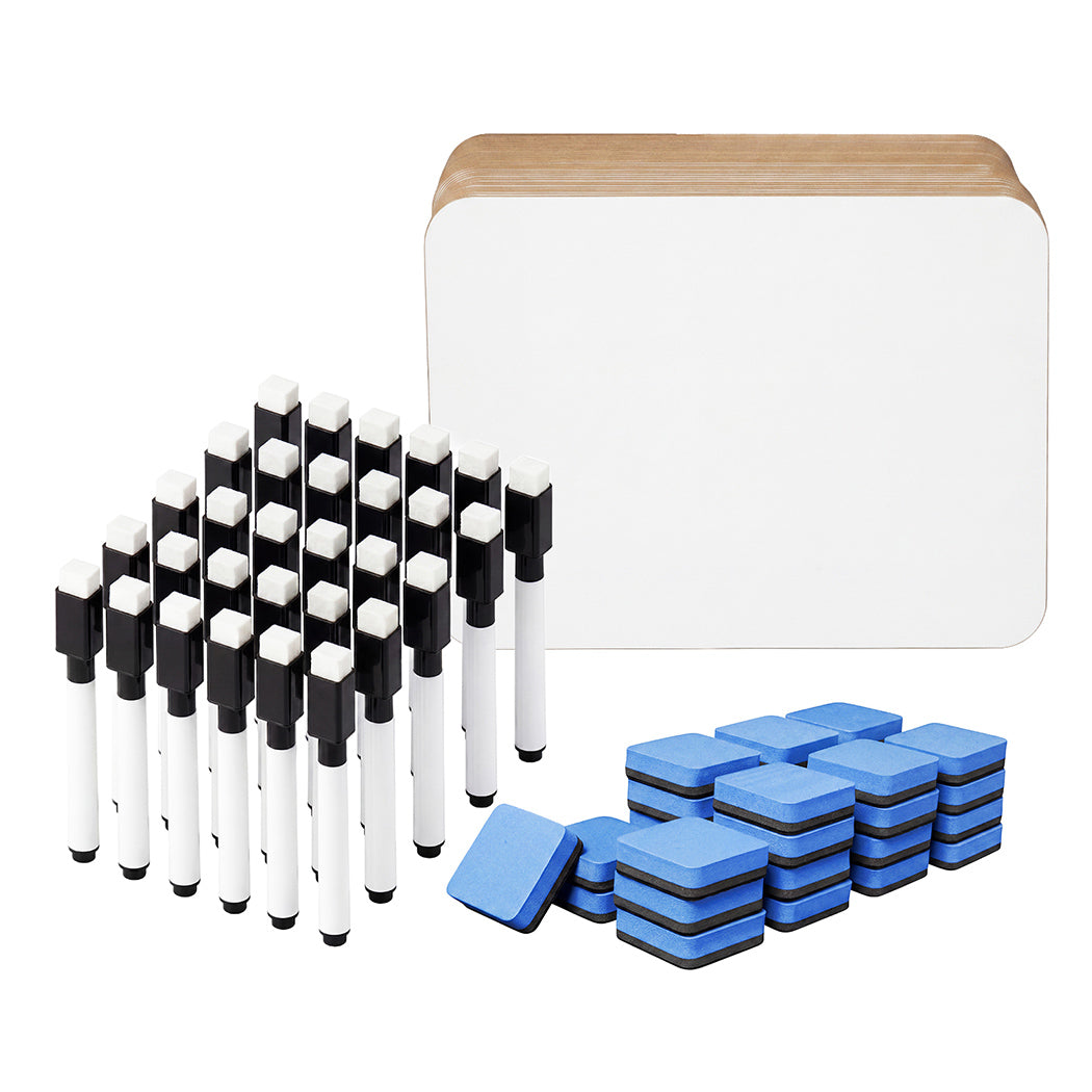 Levede Mini Whiteboard 30 Pack 2 Sided with Pens Erasers Classroom White