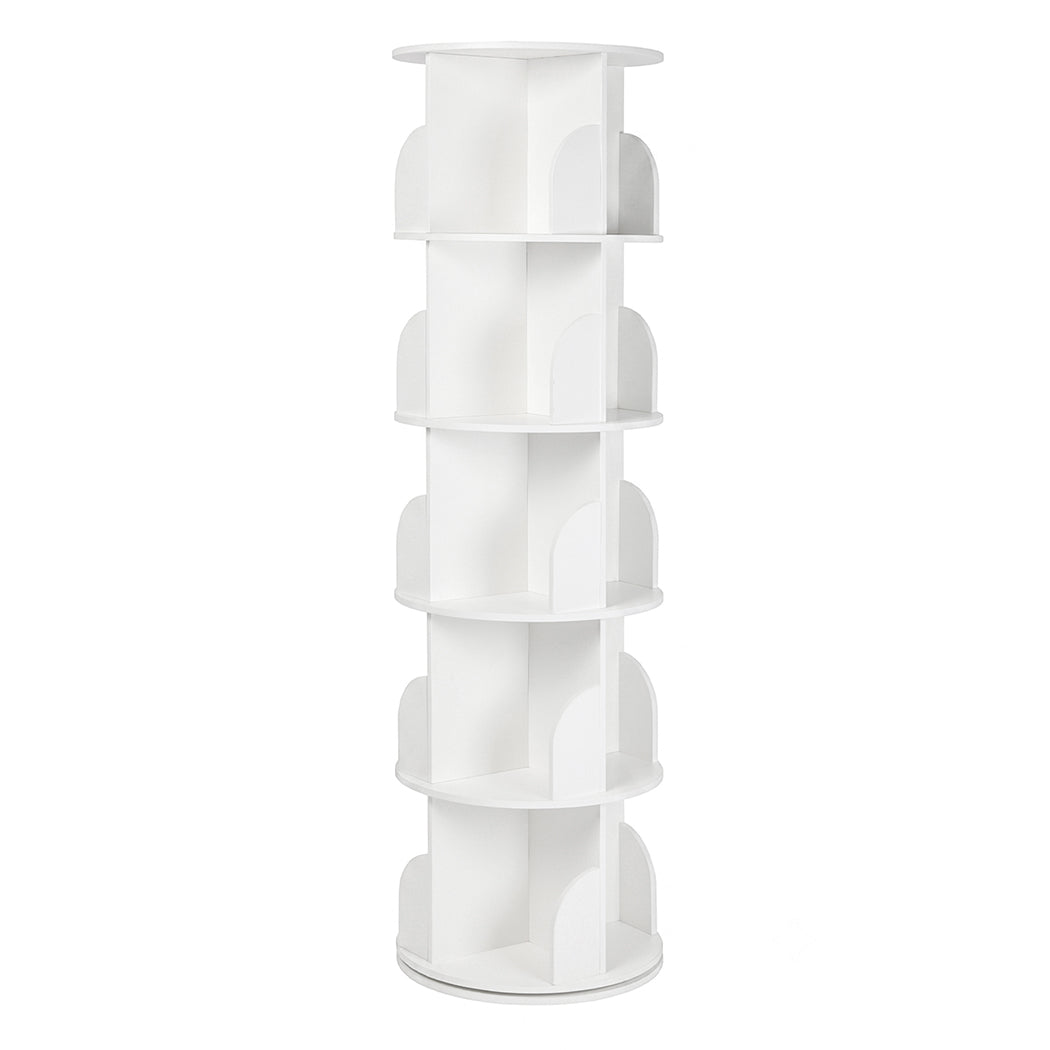Levede Rotating Bookshelf 5 Tier Book Storage Space Saving Round Tower White