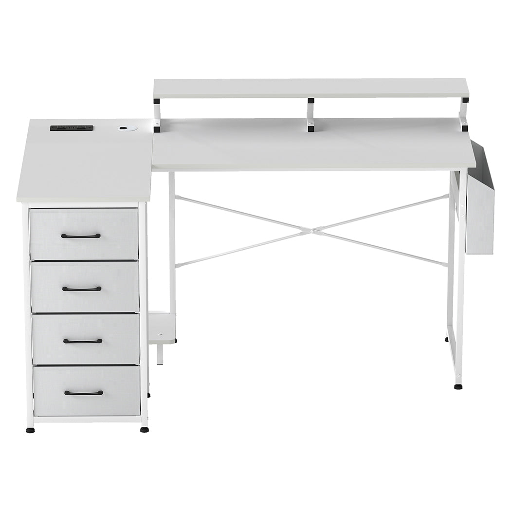 Levede L Shaped Gaming Desk with Storage Drawers White