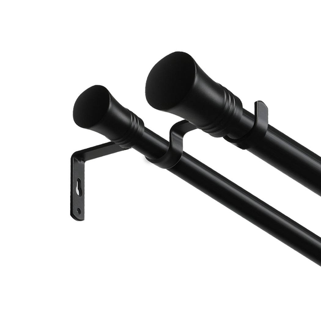 Marlow Black Double Curtain Rod Steel Pole Pommel Set Extendable Adjustable