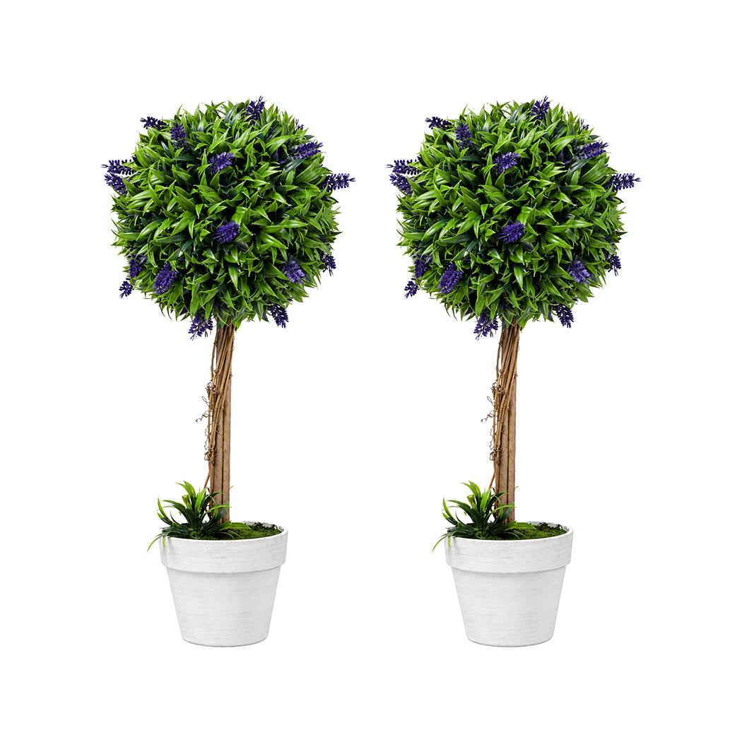 Lambu Artificial Plants Faux Lavender Topiary Set of 2 for Front Door Green