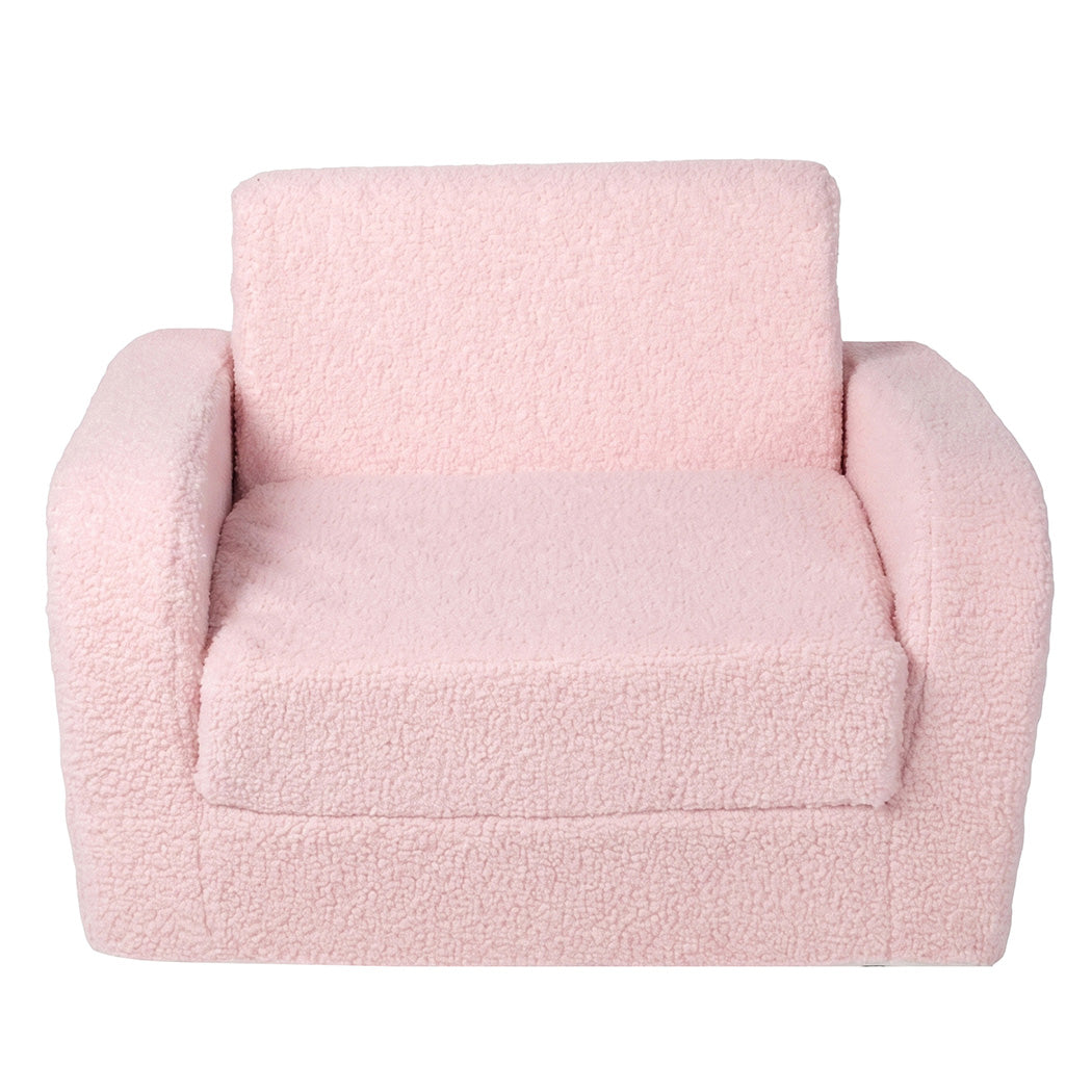 BoPeep Kids Sofa Fold Out Couch 3 In 1 Teddy Fleece Convertible Chair Pink