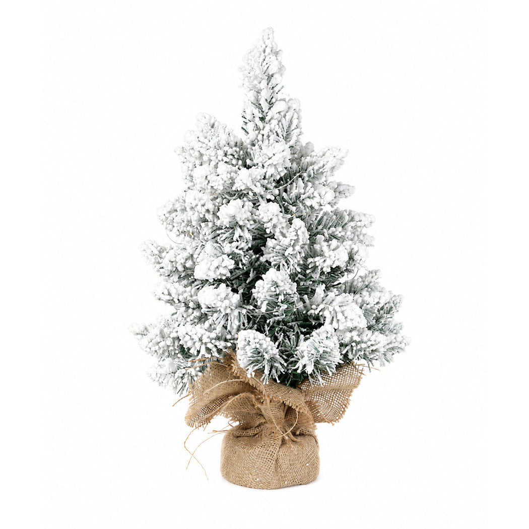 Santaco Christmas Tree 49cm Mini Christmas Tree LED Lights Snow Flocked PVC