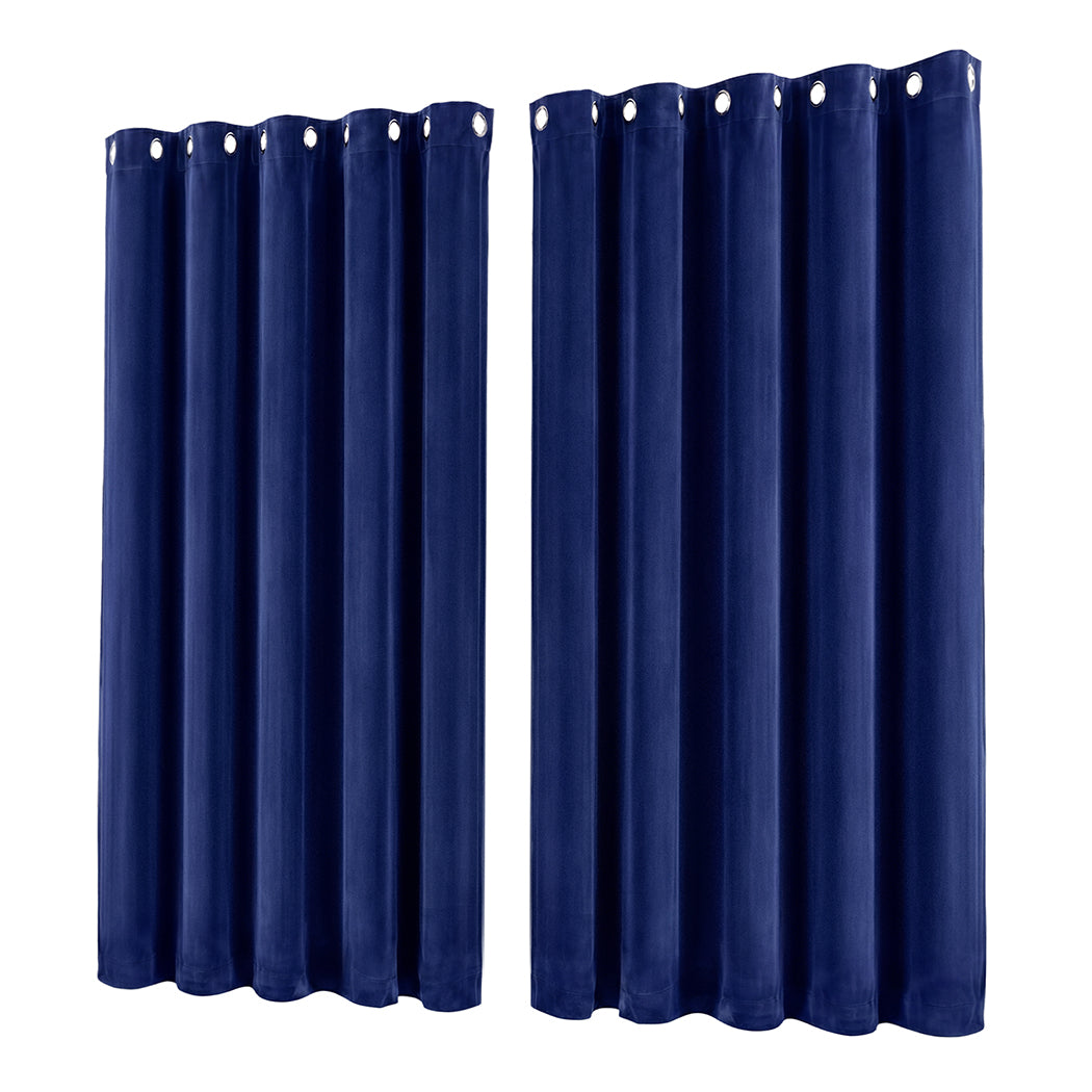 Marlow Blackout Curtains 2 Panels Velvet Room Darkening Eyelet Curtains Blue