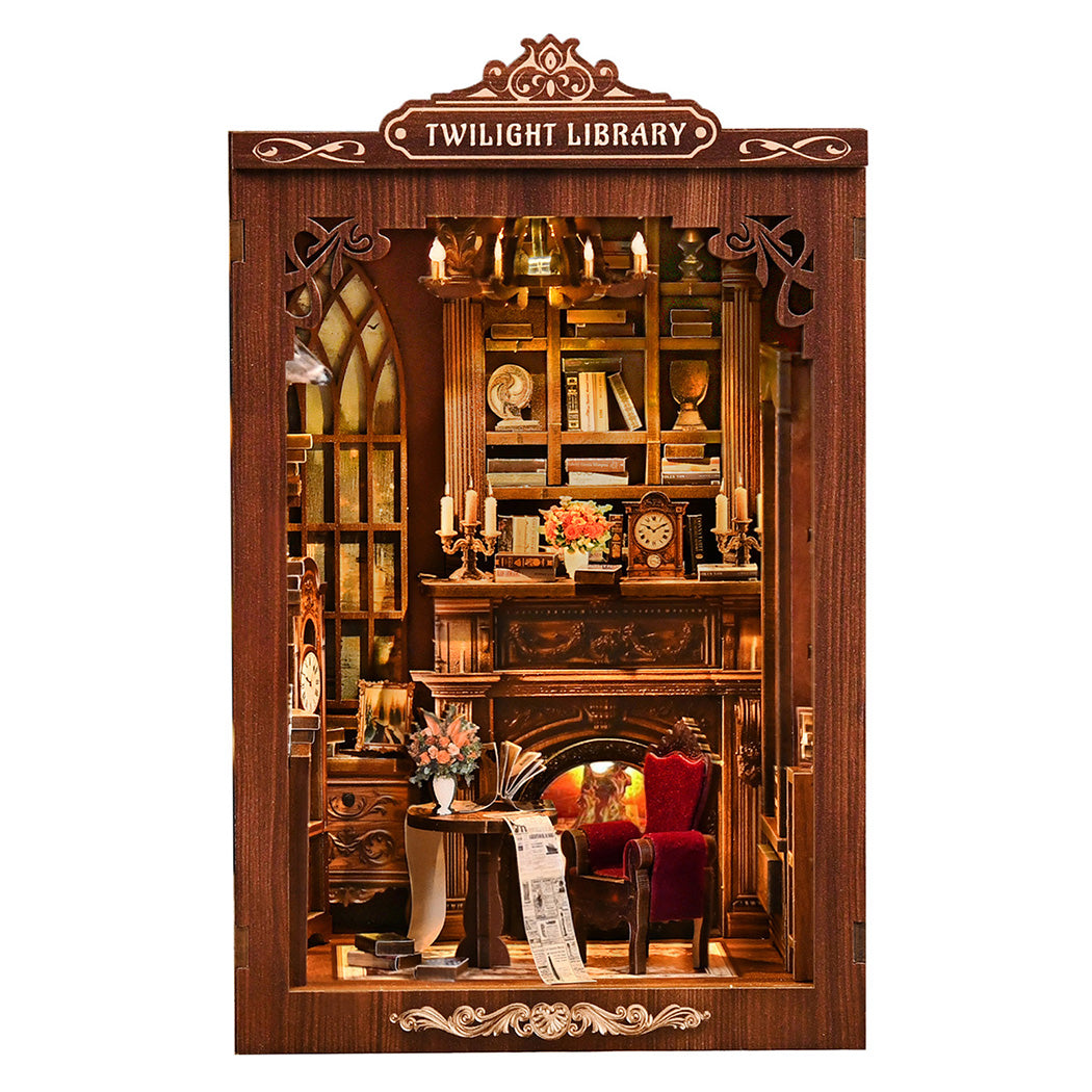 Bo Peep Book Nook Kit For Adults Miniature Bookstore Model with Warm LED Walnut