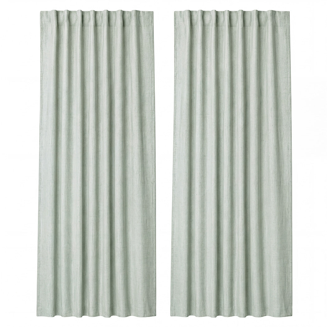 Marlow Blackout Curtains 2 Panels Thermal Linen Look Blockout Drapes Green