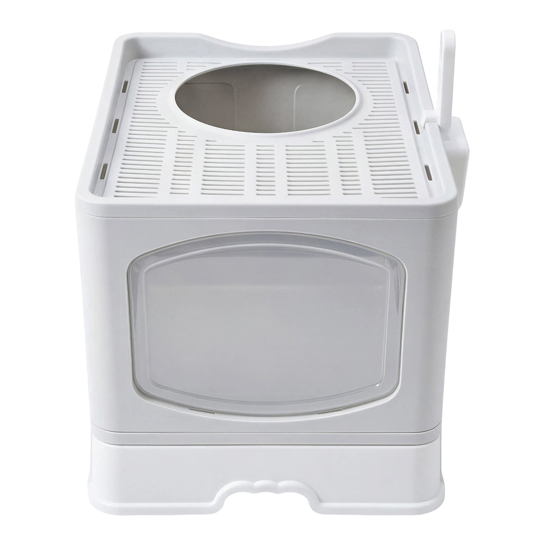 Pawz Large Cat Litter Box Foldable Top Entry Covered Litter Tray Scoop Grey
