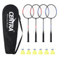 Centra Badminton Set 4 Rackets 6 Shuttles Nylon Aluminium Black Red Blue