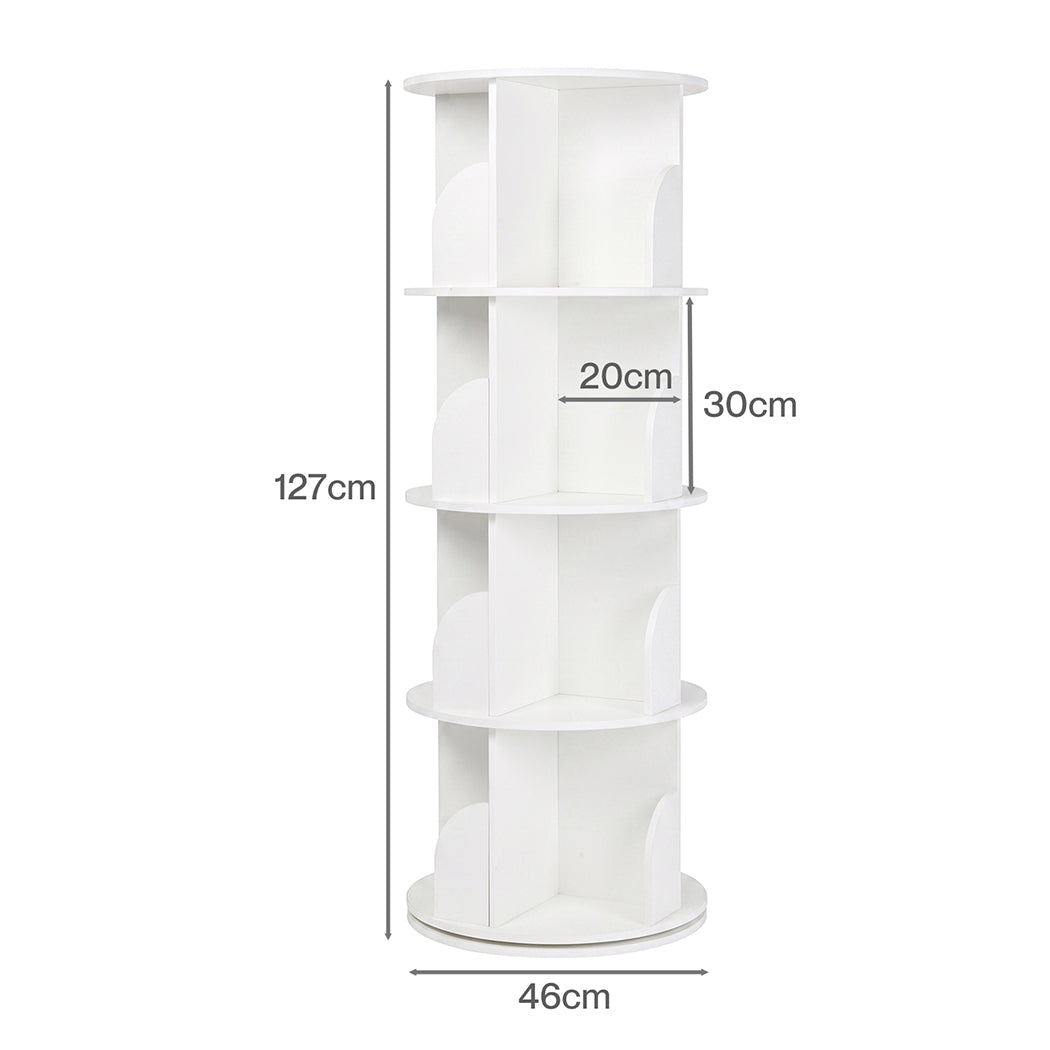 Levede Rotating Bookshelf 4 Tier Book Storage 360 Swivel Space Saving White