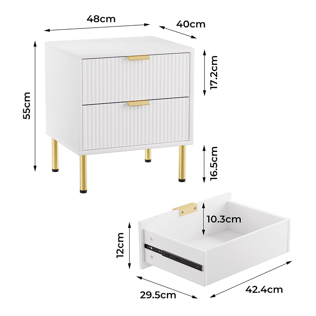 Levede Bedside Table with 2 Drawers White Metal Legs