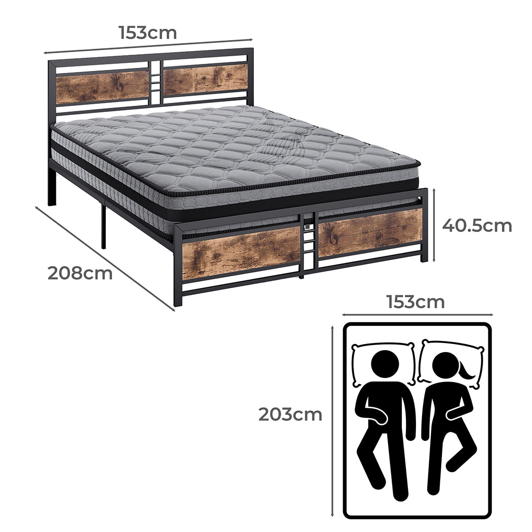 Metal Bed Frame Mattress Base Set Wood Queen