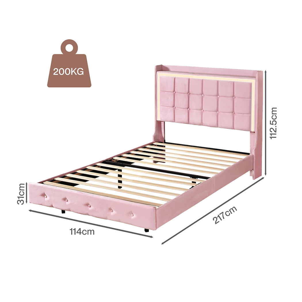 Levede King Single Floating Bed Frame With RGB LED Light Headboard USB Charge