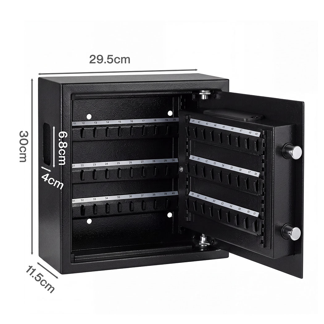 Levede Key Safe Lock Box Large 67 Hook Carbon Steel Cabinet With LED Black