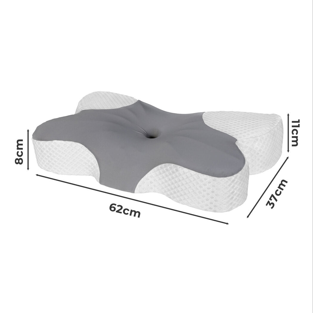 DreamZ Memory Foam Pillow Butterfly Contour Neck Support Side Sleepers Grey