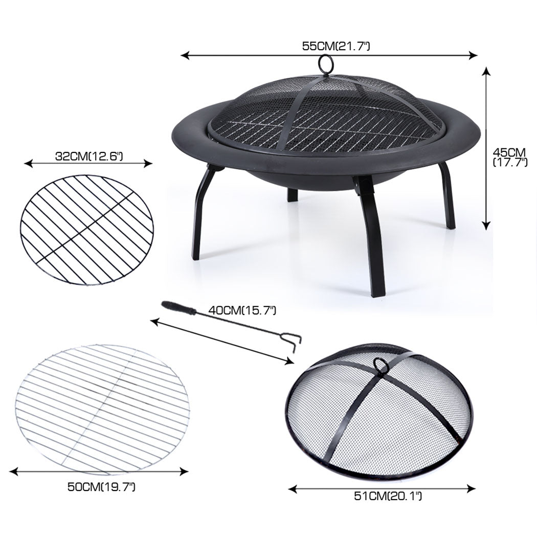 22" Outdoor Fire Pit BBQ Grill Fireplace Small