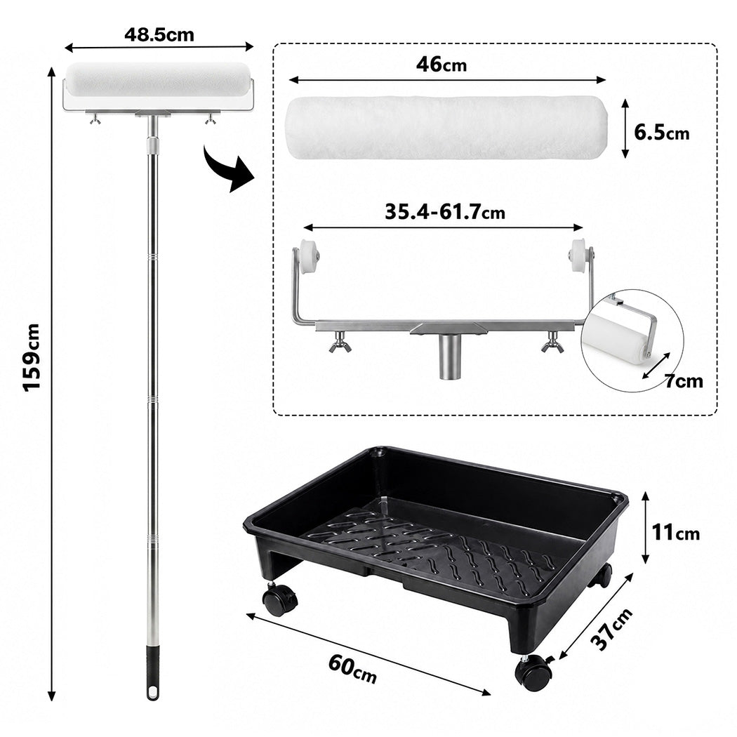 Traderight Paint Roller Set 5-Wheel Tray Extendable Pole Kit For Walls 13Pcs