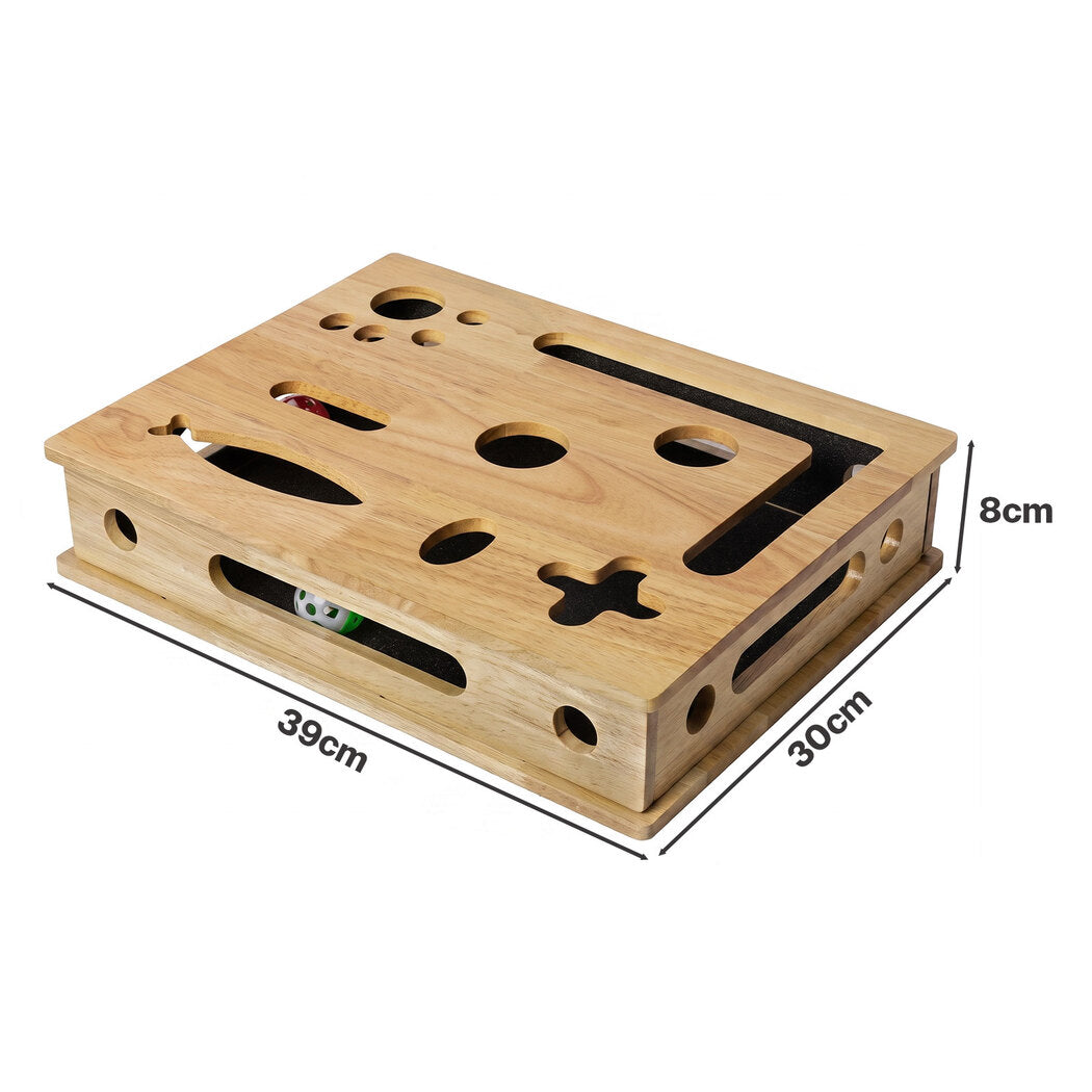 Pawz Cat Nail File Scratcher Large Solid Wood with Toy Balls for Indoor Cats