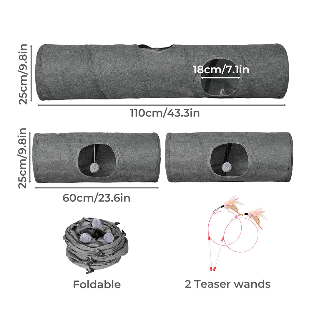Pawz Large Cat Tunnels 3 Pcs Modular Foldable Linen Tube Kittens Rabbits Toys