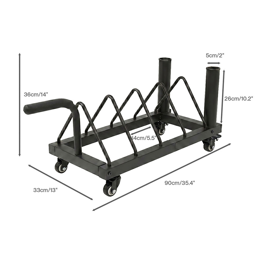 Centra Horizontal Bumper Plate Rack with Wheels Barbell Weight Storage Holder