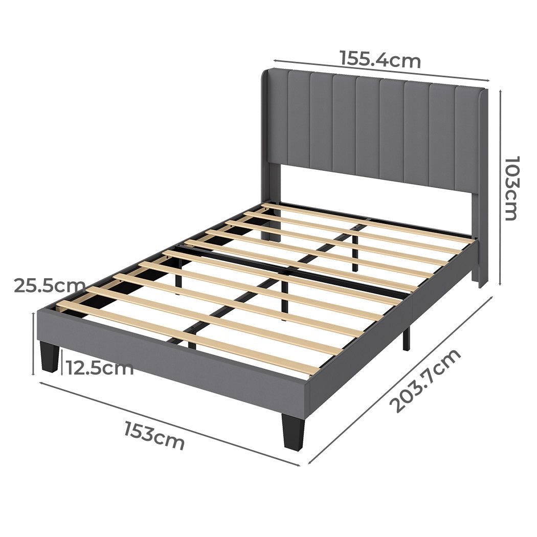 Levede Metal Wooden Bed Frame Queen Panel Plush Upholstered Soft Headboard Grey