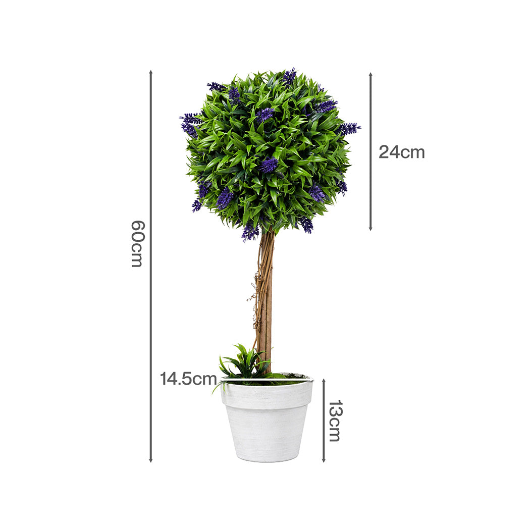 Lambu Artificial Plants Faux Lavender Topiary Set of 2 for Front Door Green