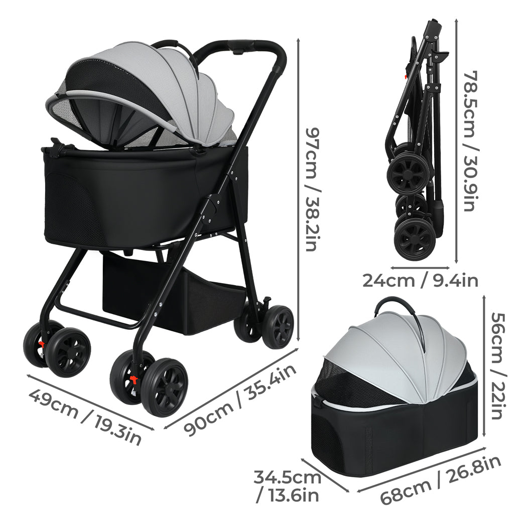 Pawz Pet Stroller 3 in1Dog Cat Pram Foldable Carrier