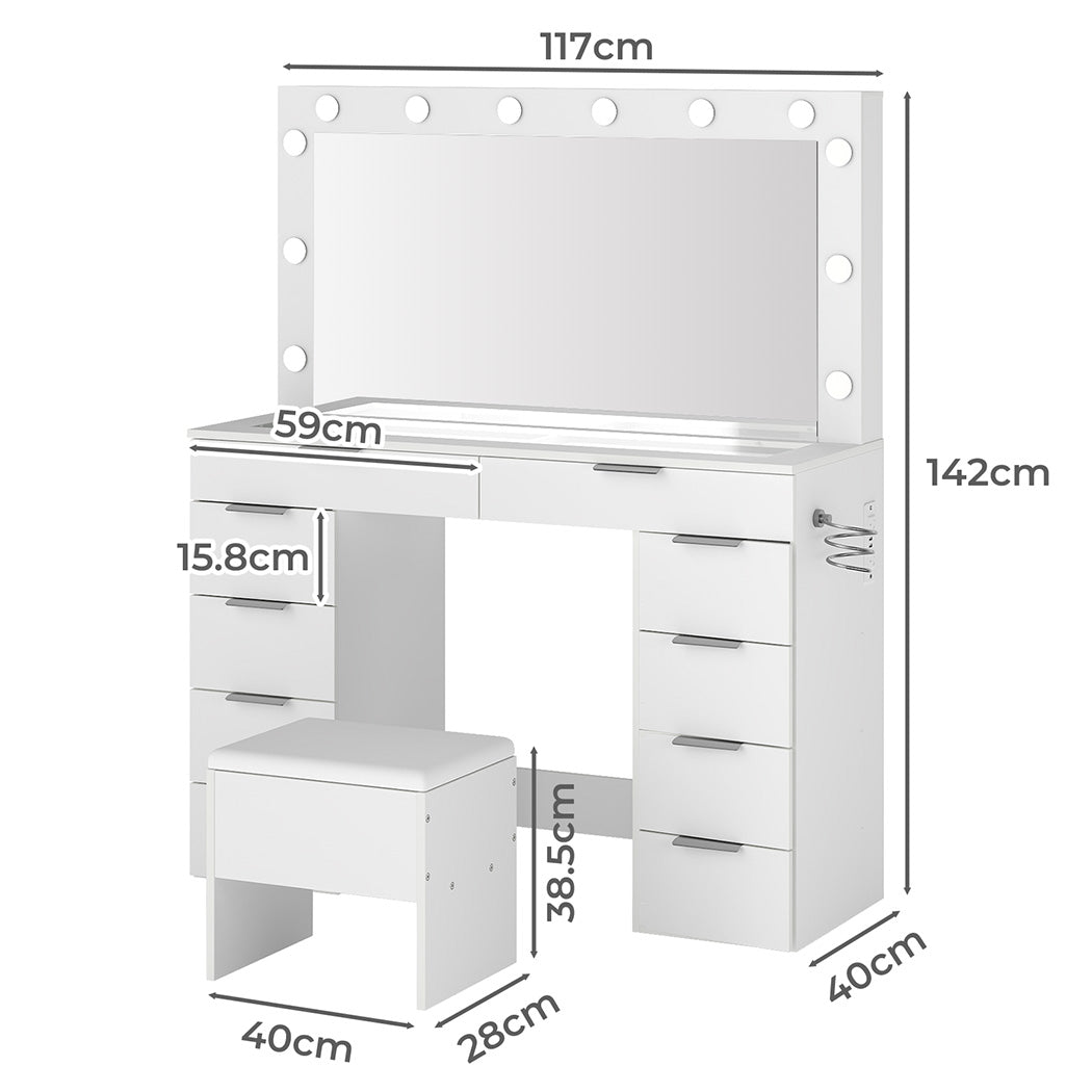 Levede Dressing Table LED Makeup Mirror Stool Set Vanity Desk Cabinet 10 Drawers