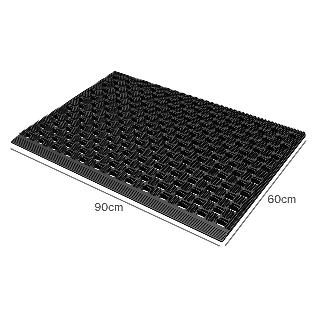 Marlow Front Door Mat 90x60cm TPE Raised Wave Drainage for Entrance Black