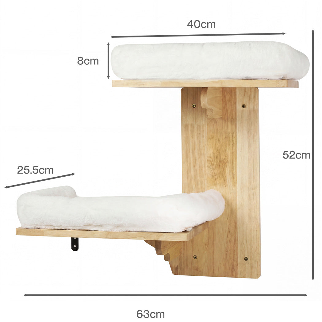 Pawz Cat Wall Shelves 2 Steps Wide Perch Soft Beds for Large Cats Climbing White