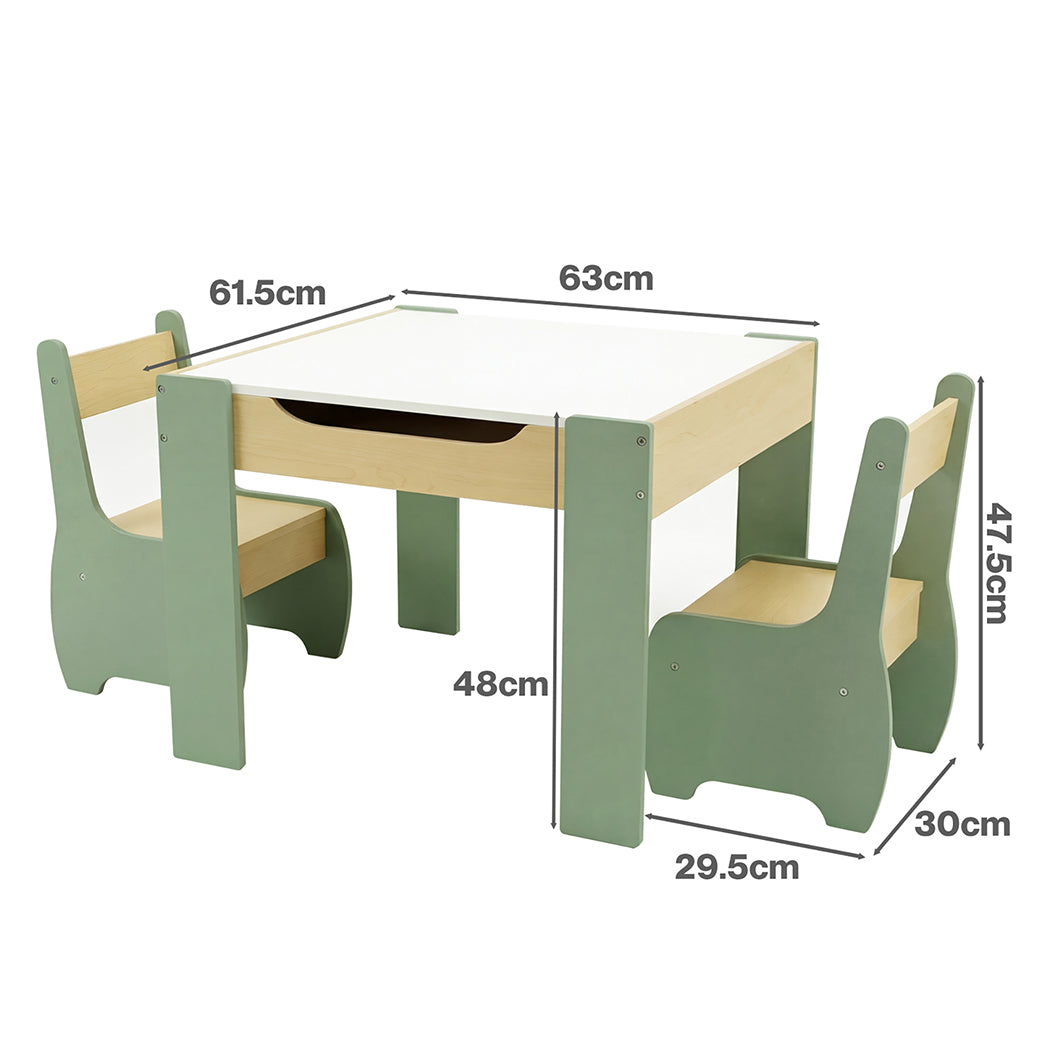 Levede Kids Table and Chairs Set 3-in-1 Chalkboard Storage Learning Dining Desk