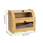 Toque Bread Box Bread Bin Double Layer Bamboo Bread Storage with Window Natural