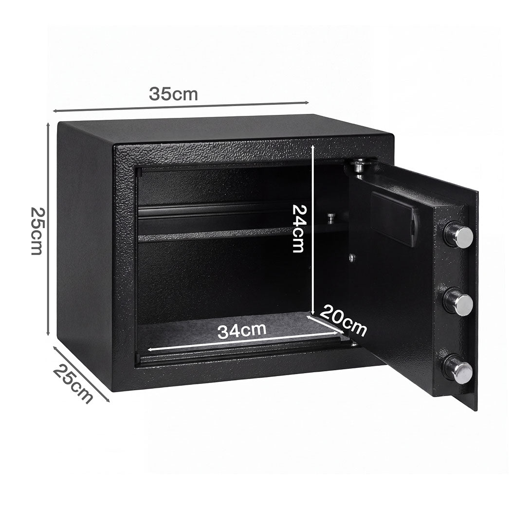 Levede Safe Box Fingerprint Lock Steel Home Safe 14L LED Light Alarm Black
