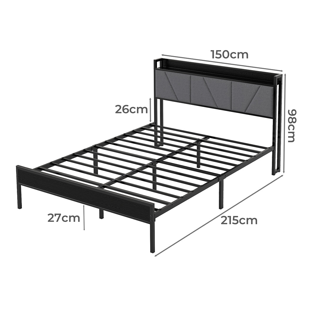 Levede Queen Bed Frame Steel Base with Headboard Grey