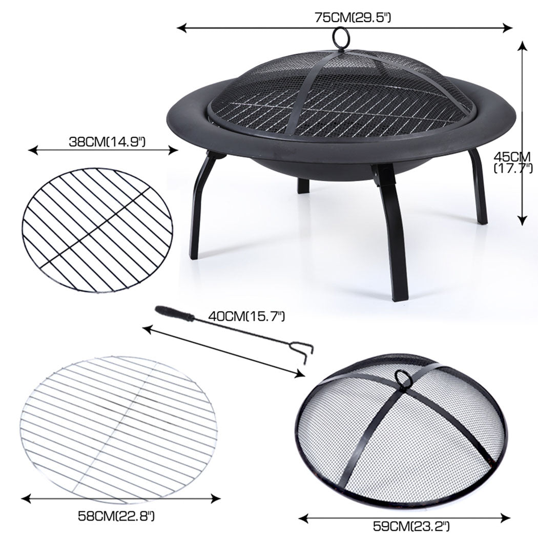 30" Portable Outdoor Fire Pit BBQ Grill Large